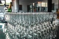 Empty champagne glasses prepared to be served on an event Royalty Free Stock Photo