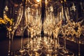 Empty champagne glasses in row on evening event party waiting for the guests. Royalty Free Stock Photo