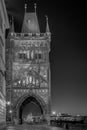 Empty Charles Bridge in the center of Prague during first wave of Covid-19 pandemy in the night