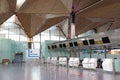 Empty check-in counters at Pulkovo airport terminal due to coronavirus pandemic, Covid-19 outbreak Royalty Free Stock Photo