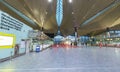 Empty check-in counters at Pulkovo airport terminal due to coronavirus pandemic Covid-19 outbreak travel restrictions Royalty Free Stock Photo