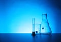 Empty chemistry laboratory glassware on table