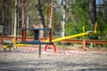 Empty children playground in residential area of Chisinau, Moldova during state of emergency by the reason of covid-19