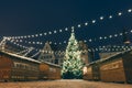 Empty Christmas market by the night Royalty Free Stock Photo