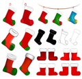 Empty christmas sock icon set. Cartoon stocking symbol collection. Winter holiday decoration. Vector illustration isolated on Royalty Free Stock Photo