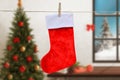 Empty Christmas sock for mockup, greeting text Royalty Free Stock Photo