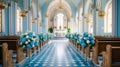 Empty church decorated with flowers for a ceremony