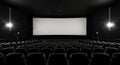 Empty Cinema Auditorium with Large Screen and Rows of Seats movie theater projector Royalty Free Stock Photo