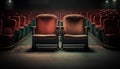 Empty cinema auditorium with red seats, 3d render, square image Royalty Free Stock Photo