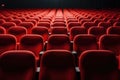 Empty cinema auditorium with red seats. 3D Rendering, Bright empty red seats in cinema rows, AI Generated Royalty Free Stock Photo