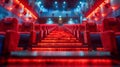 Empty cinema auditorium with red seats and led lights. Selective focus Royalty Free Stock Photo
