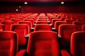 Empty cinema auditorium with red seats and lights. 3d rendering, Bright empty red seats in cinema rows, AI Generated Royalty Free Stock Photo