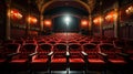 Empty cinema auditorium with red seats and spotlights. Cinema concept.Generative AI Royalty Free Stock Photo