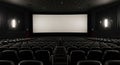 Empty Cinema Auditorium with Large Screen and Rows of Seats movie theater Royalty Free Stock Photo
