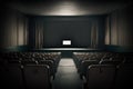 Empty cinema auditorium with seats and white screen. 3d render Royalty Free Stock Photo