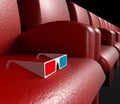 Empty cinema hall and 3d glasses