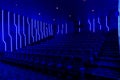 Empty cinema hall with blue light interior