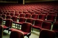 Empty cinema hall with red seats. Movie theatre. Neural network AI generated Royalty Free Stock Photo