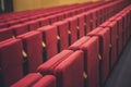 Empty cinema hall with red seats. Rows of red cinema movie theate. Royalty Free Stock Photo