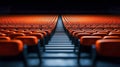 Empty Cinema with Orange Seats and Soft Lighting, Wide-Angle View Royalty Free Stock Photo