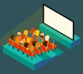 Empty cinema screen with audience. Isometric in