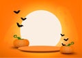 Empty circle orange for your graphic decorated with Pumpkin, Bats, and spider webs on Moon and ghost scene background. Royalty Free Stock Photo