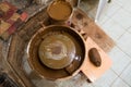 An empty circle where the Potter sculpts the product. Workplace of the master of pottery