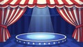 Empty Circus Stage with Red and White Striped Curtains and Spotlight Royalty Free Stock Photo