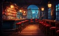 empty city bar or pub at evening cartoon retro int Generative AI