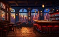 empty city bar or pub at evening cartoon retro int Generative AI