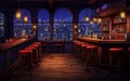 empty city bar or pub at evening cartoon retro int Generative AI