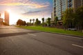 Empty road surface floor with City streetscape buildings Royalty Free Stock Photo