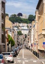 Empty city street with antique buildings in Le Havre, Normandy, France