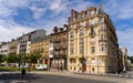 Empty city street with antique buildings in Le Havre, Normandy, France