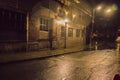 Empty city street in the rain at night Royalty Free Stock Photo