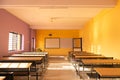 Empty class room and desks with colorful walls Royalty Free Stock Photo