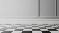 Empty Classic Room Interior with White Wall Molding, Gray Wall, and Black and White Checkered Floor Royalty Free Stock Photo