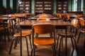 Empty Classroom. Back to school concept in high school. Classroom Interior Vintage, AI generate Royalty Free Stock Photo