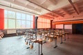 Empty classroom for classes in orange shades Royalty Free Stock Photo