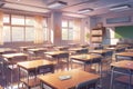 An Empty Classroom With Desks, Chairs, And A Blackboard Awaits Students Royalty Free Stock Photo