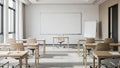 Empty Classroom with Desks, Chairs, and Whiteboard for Learning school education Royalty Free Stock Photo
