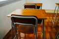 Empty classroom and desks preparation in primary school building in Asia. Elementary school interior