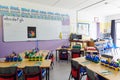Empty Classroom In Elementary School With Whiteboard And Desks Royalty Free Stock Photo