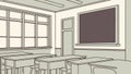 Empty Classroom Interior with Blackboard and Desks, vector design Generative AI Royalty Free Stock Photo