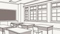 Empty Classroom Interior with Desks and Chairs Line Art, vector design Generative AI Royalty Free Stock Photo