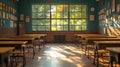 Empty classroom interior sunlight Royalty Free Stock Photo