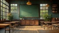 Empty classroom interior sunlight Royalty Free Stock Photo