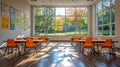 Empty classroom interior with sunlight and windows Royalty Free Stock Photo