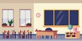 Empty classroom interior, vector flat illustration. School furniture and design elements. Back to school background