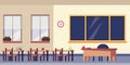 Empty classroom interior, vector flat illustration. School furniture and design elements. Back to school background Royalty Free Stock Photo